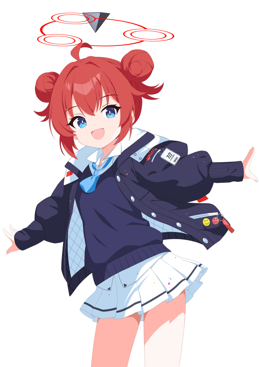 1girl, :d, absurdres, blue_archive, blue_eyes, blue_necktie, blue_sweater_vest, bright_pupils