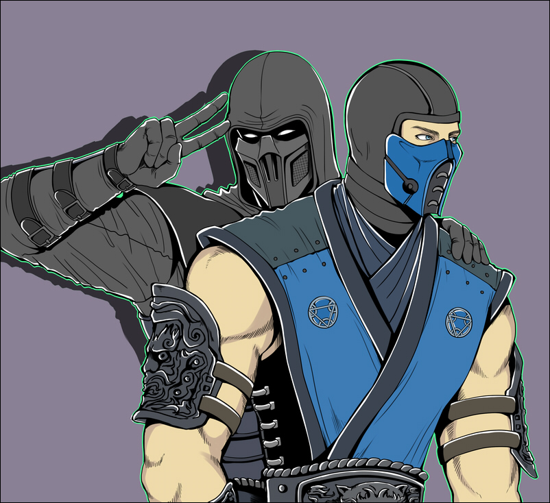 2boys, bi-han, brothers, hand_gesture, kuai_liang, male, male_focus, mortal_kombat