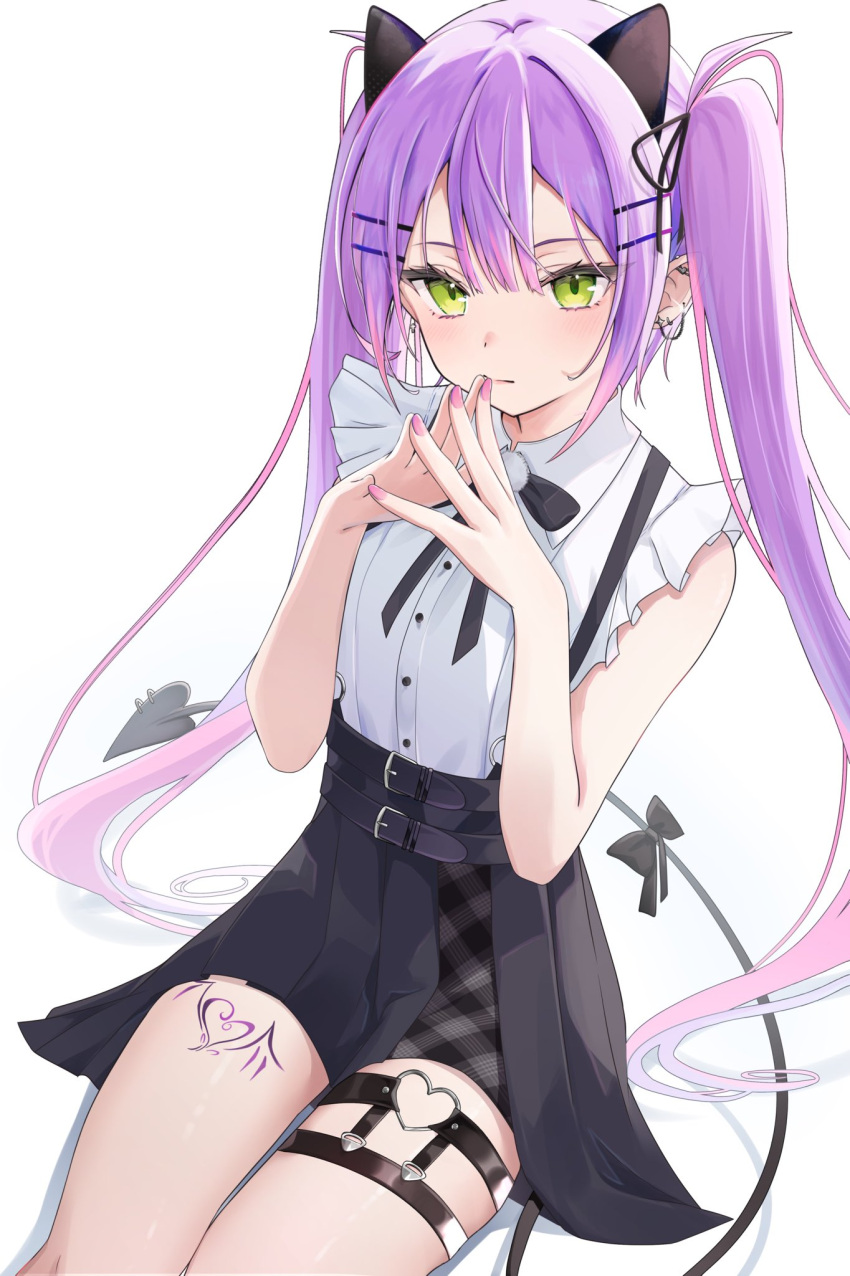 1girl, alternate_costume, animal_ear_hairband, animal_ears, bare_arms, belt, black_bow, black_bowtie