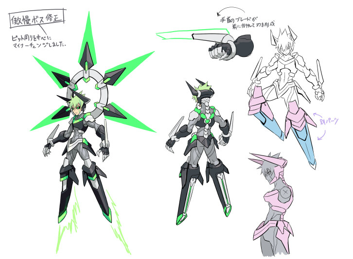 1boy, arm_blade, armor, azure_striker_gunvolt, azure_striker_gunvolt_1, black_armor, black_sclera, colored_sclera