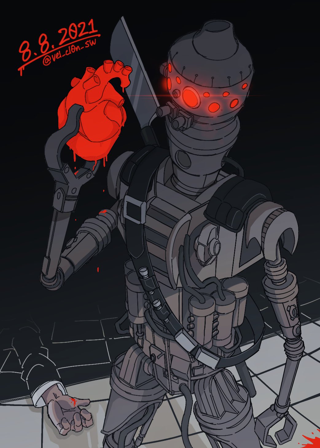 artist_name, bandolier, belt, blood, corpse, dated, glowing, glowing_eyes