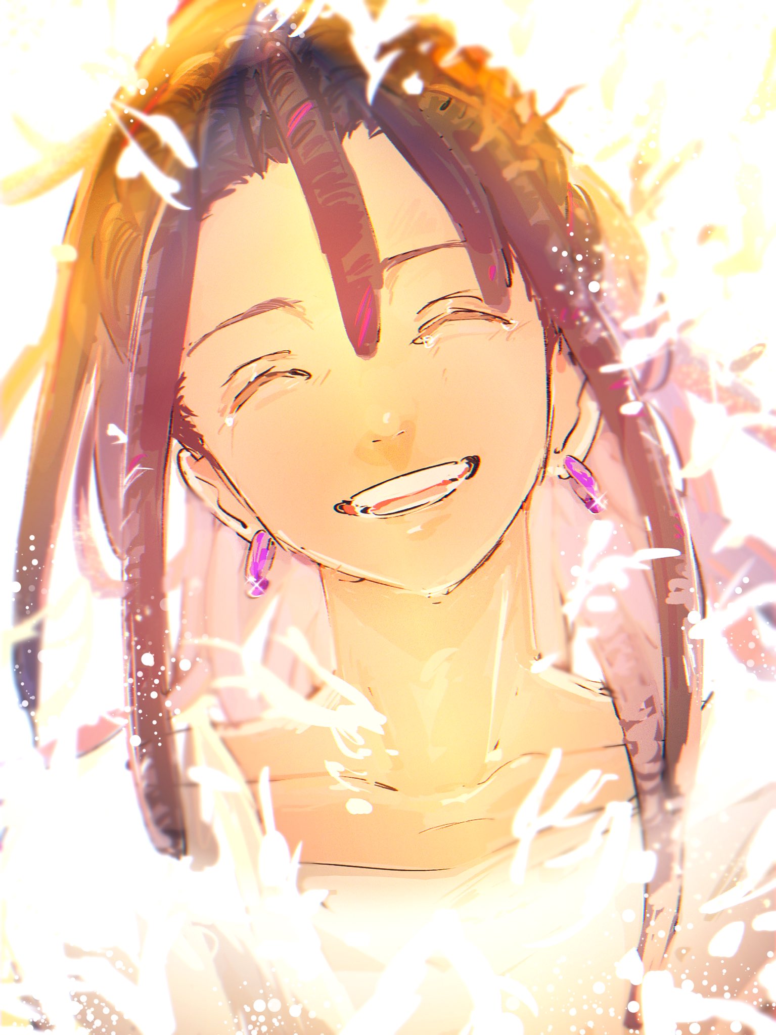 1boy, brown_hair, closed_eyes, dark-skinned_male, dark_skin, dreadlocks, earrings, highres