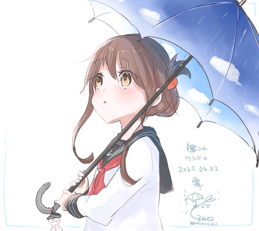 1girl, black_sailor_collar, brown_eyes, brown_hair, character_name, copyright_name, dated, folded_ponytail