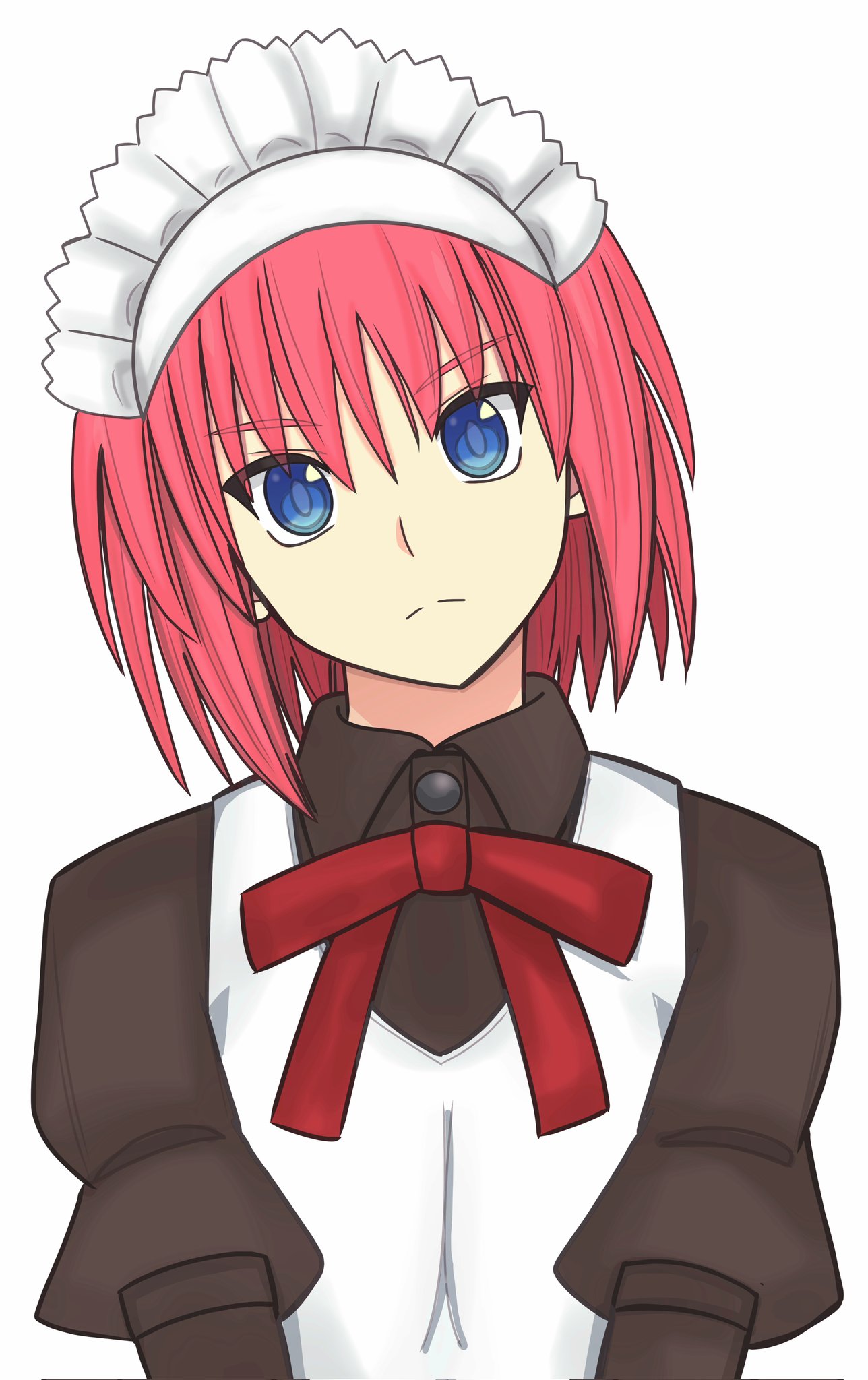 1girl, apron, black_dress, blue_eyes, dress, head_tilt, highres, hisui_(tsukihime)