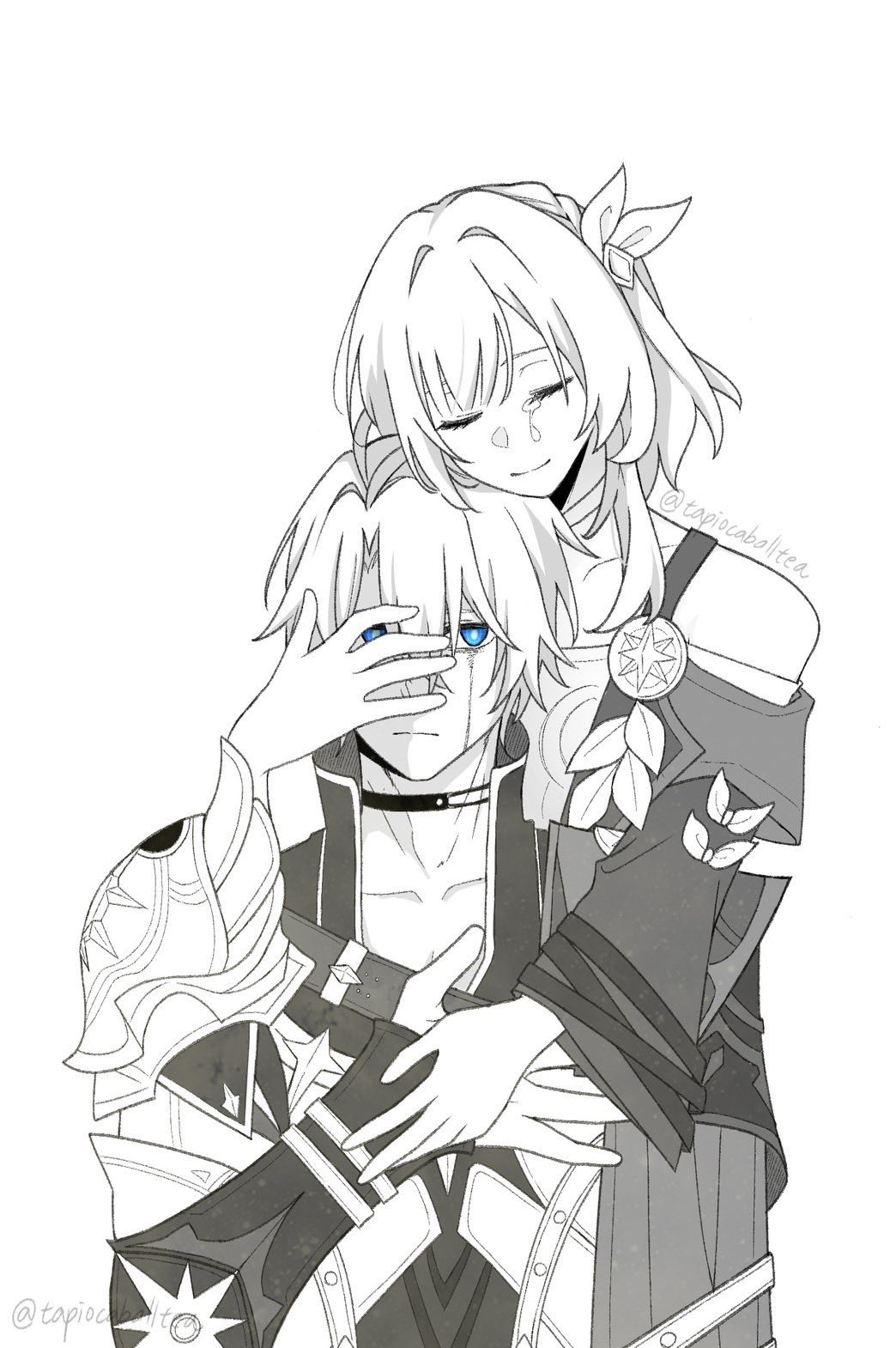 ahoge, armor, blue_eyes, chinese_commentary, choker, closed_eyes, coat, collarbone