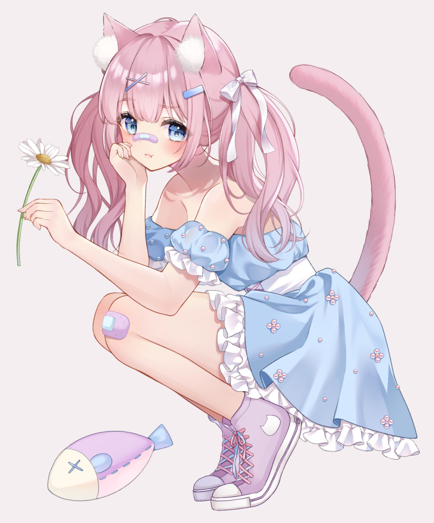 1girl, animal_ears, bandaid, bandaid_on_face, bandaid_on_knee, bandaid_on_leg, bandaid_on_nose, bare_shoulders