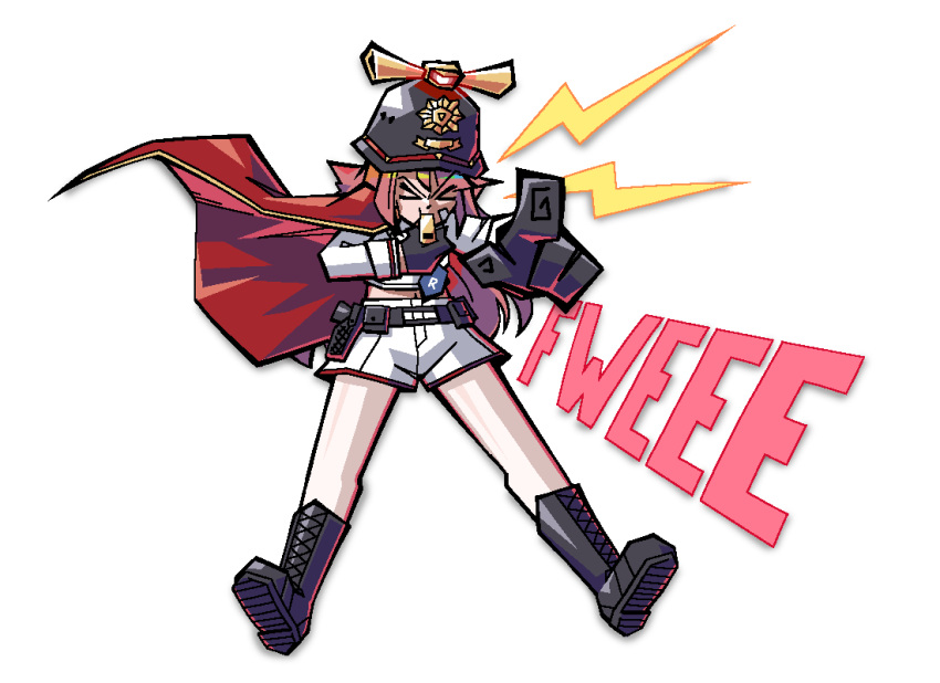 >_<, 1girl, alarm_siren, azur_lane, bandaid, bandaid_on_face, black_boots, black_gloves