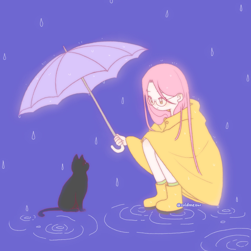 1girl, alien_stage, black_cat, blue_background, boots, cat, chinese_commentary, coldmeow