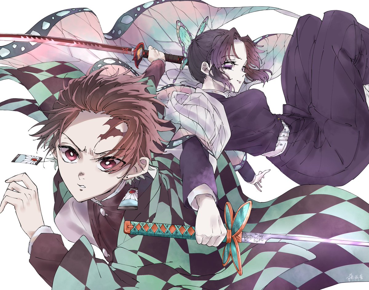 1girl, animal_print, belt, blue_butterfly, boar_mask, breasts, bug, butterfly, butterfly_hair_ornament, butterfly_on_hand, butterfly_print, checked_sash, checkered_clothes, checkered_haori, checkered_sash, demon_slayer_uniform, earrings, flower, gag, gradient_hair, greyscale, hair_ornament, hanafuda, hanafuda_earrings, haori, holding, holding_sword, holding_weapon, japanese_clothes, jewelry, kamado_tanjirou, katana, kimetsu_no_yaiba, kishimen_hair, kochou_shinobu, monochrome, multicolored_hair, open_mouth, purple_butterfly, purple_hair, scar, scar_on_face, scar_on_forehead, sheath, sheathed, sword, sword_writing, weapon, white_belt, wisteria