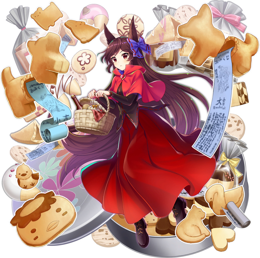 1girl, alternate_costume, animal-themed_food, animal_ears, bag, basket, bird, boots
