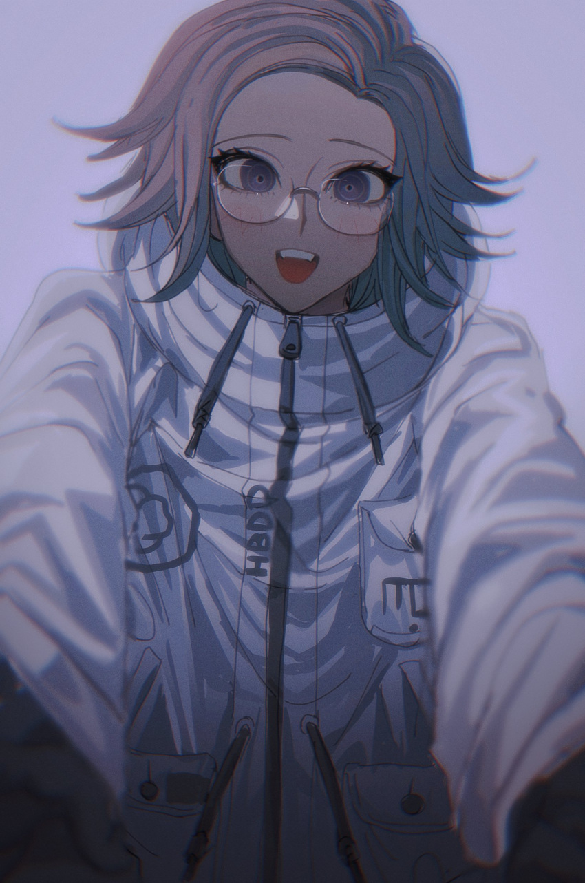 1boy, :d, absurdres, aotsuki_eito, black_gloves, blush, breast_pocket, drawstring