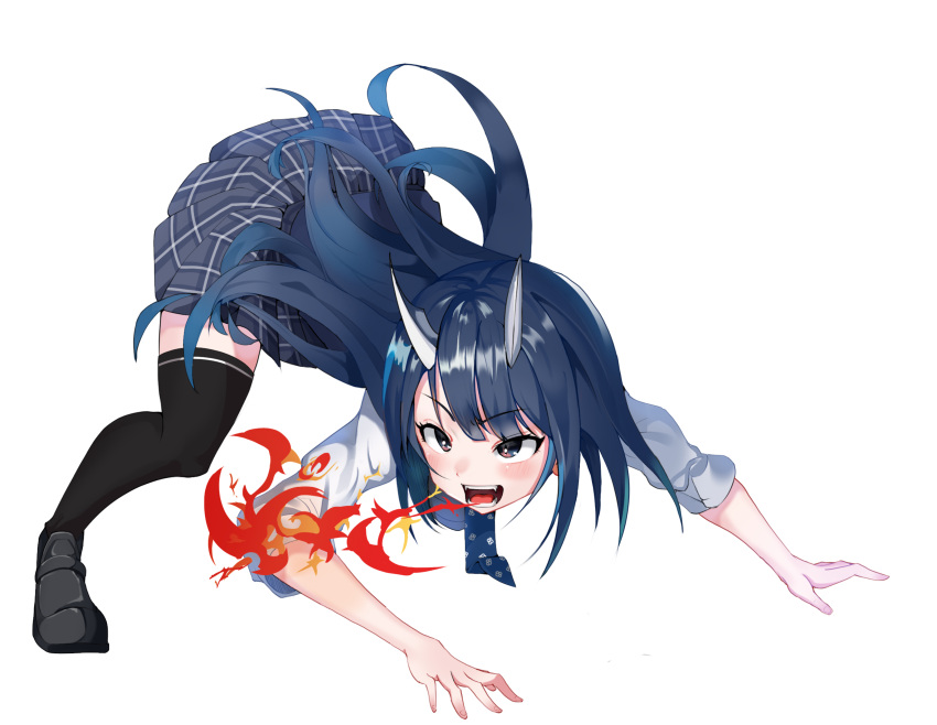 1girl, absurdres, agm, all_fours, aoki_ruri, bent_over, black_shoes, black_thighhighs