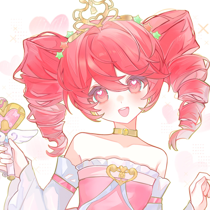 1girl, bare_shoulders, choker, detached_sleeves, dress, drill_hair, fine_(futagohime), fushigiboshi_no_futago_hime