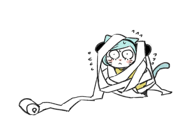 1boy, :<, animal_ears, cat_boy, cat_ears, cat_tail, commentary_request, entangled
