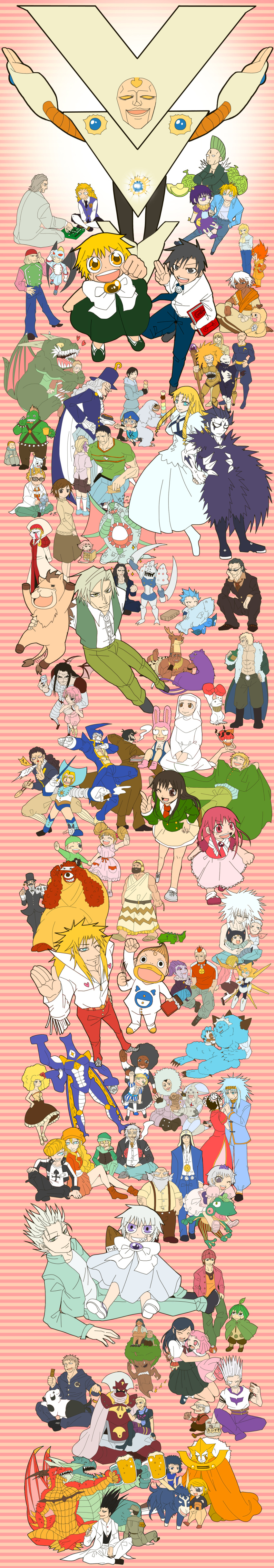 6+boys, 6+girls, absurdres, albert_(konjiki_no_gash!!), alishie_(konjiki_no_gash!!), alvin_(konjiki_no_gash!!), animal_ears, animal_hat