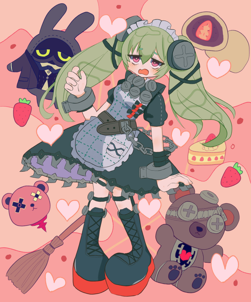 1girl, absurdres, apron, bangboo_(zenless_zone_zero), black_boots, black_dress, boots, breasts