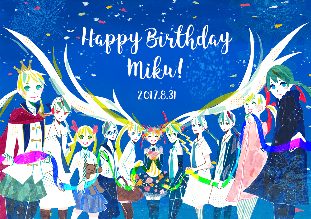 6+girls, :d, :o, ^_^, abstract, alternate_costume, alternate_eye_color, alternate_hair_color