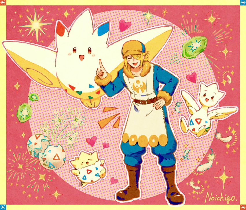 1boy, blonde_hair, blush, boots, brown_boots, closed_eyes, egg, eggshell