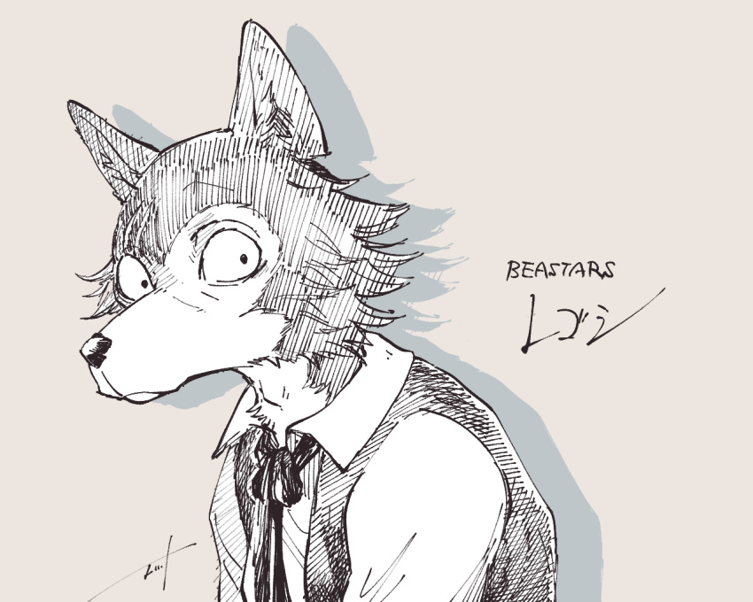 1boy, animal_ears, beastars, character_name, closed_mouth, commentary, copyright_name, furry