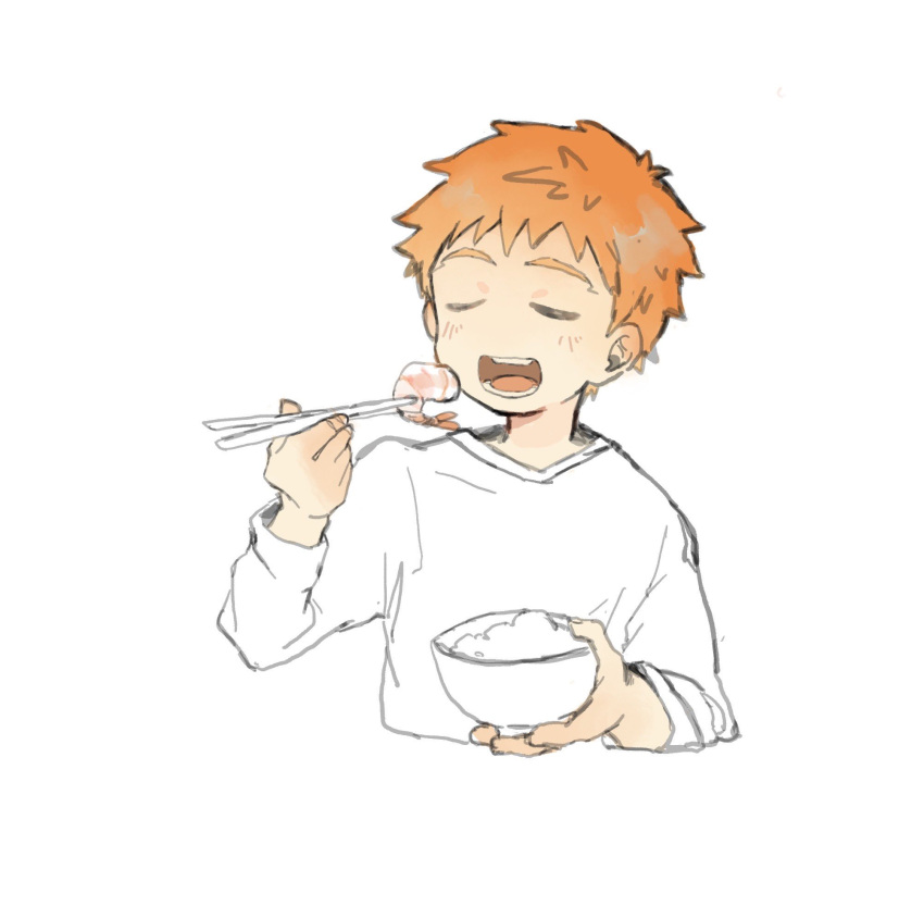 1boy, bowl, chibi, chibi_only, chopsticks, closed_eyes, eating, emiya_shirou