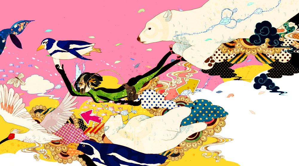 minoru_(pulse20), original, penguin, polar_bear, scuba, solo, surreal