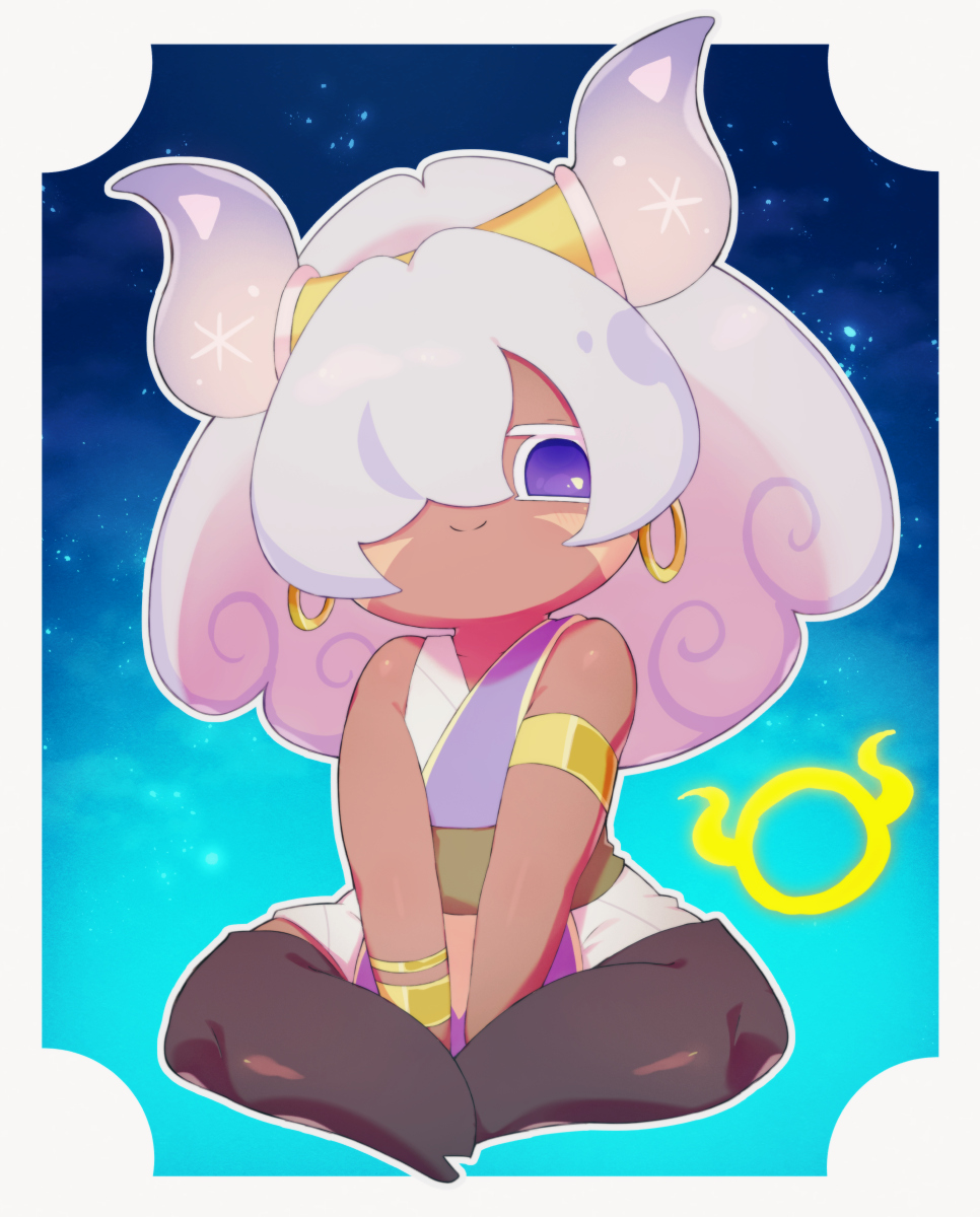 1girl, black_pantyhose, border, commentary_request, cookie_run, cookie_run:_ovenbreak, dark-skinned_female, dark_skin