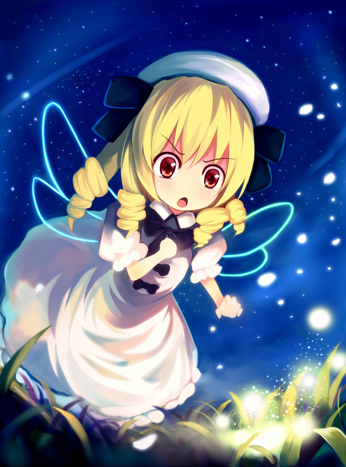 >:o, awl, bad_id, blonde_hair, bow, child, dress, drill_hair