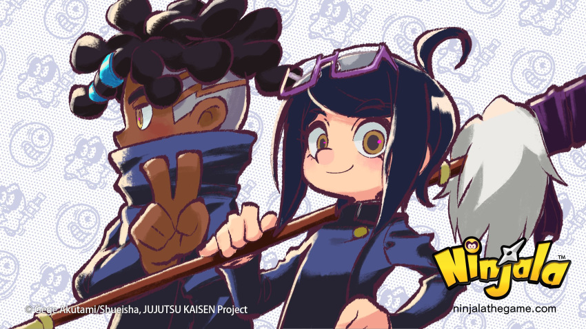 1girl, black_hair, blue_jacket, blue_sleeves, cosplay, covered_mouth, crossover, dreadlocks