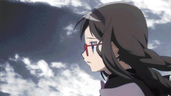 alternate_hairstyle, animated, animated_gif, black_hair, braid, clothesline, cloud, explosion, explosive, gif, glasses, grenade, lowres, magical_girl, mahou_shoujo_madoka_magica, monster, pantyhose, patricia_(madoka_magica), pleated_skirt, red-framed_glasses, screencap, skirt, sky, spoilers, twin_braids, upskirt, witch's_labyrinth
