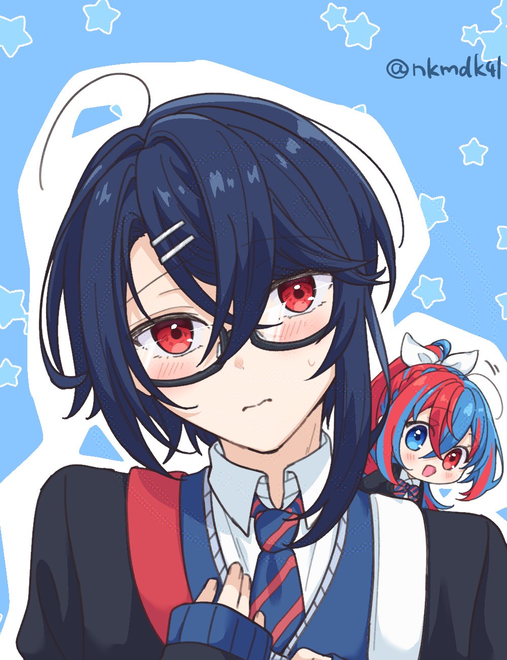 1boy, 1girl, alcryst_(fire_emblem), asymmetrical_hair, blue_eyes, blue_hair, braid, closed_mouth