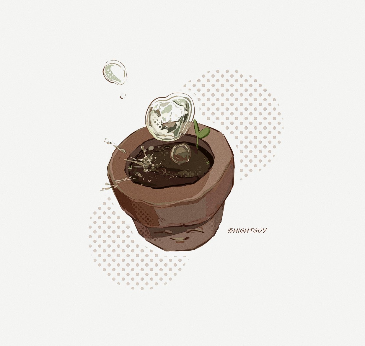 artist_name, bubble, closed_eyes, closed_mouth, commentary, dirt, flower_pot, flower_pot_(plants_vs_zombies)