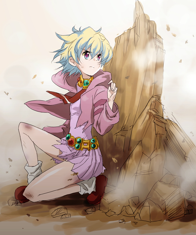 frown, hoodie, injury, izumi_(sachikara), jewelry, multicolored_hair, nia_teppelin, short_hair