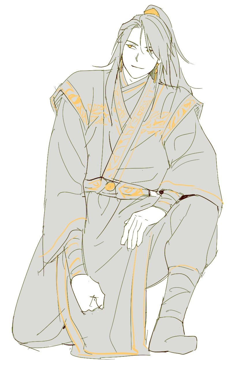 1boy, black_hair, black_hanfu, black_sash, chinese_clothes, clenched_hand, closed_mouth, dailysarndean