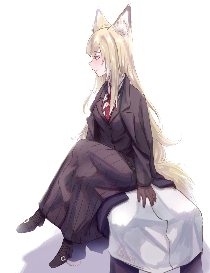 10_shii, 1girl, 1other, absurdres, animal_ear_fluff, animal_ears, apron, arknights
