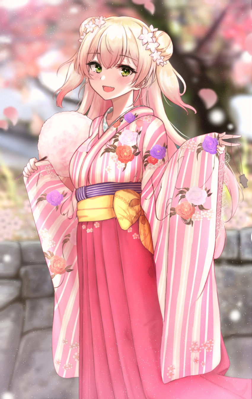 1girl, absurdres, alternate_costume, blonde_hair, blurry, blurry_background, blush, charm_(object)