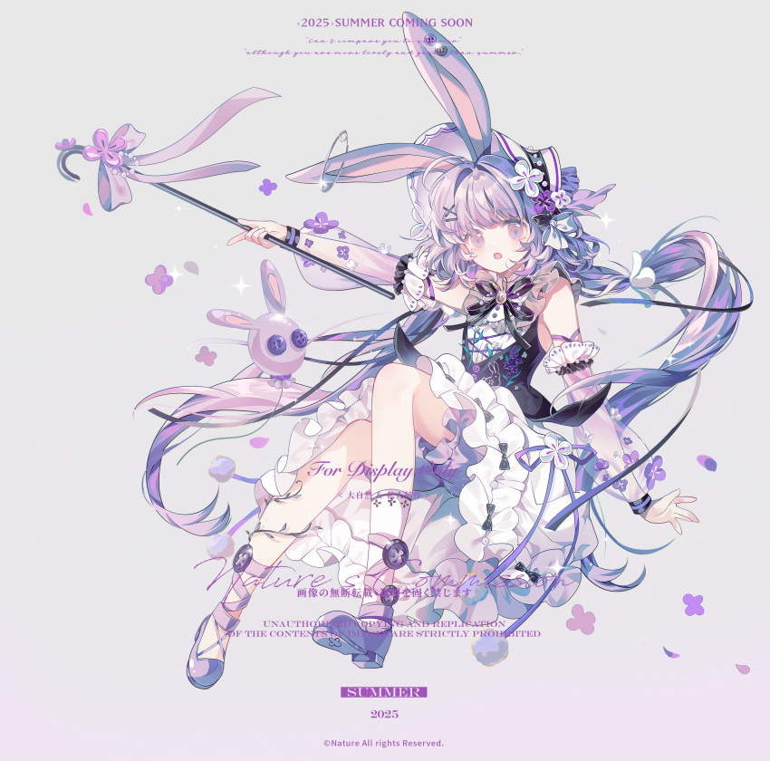 1girl, absurdres, animal_ears, bow, daziran_ran_ran, detached_sleeves, dress, flower