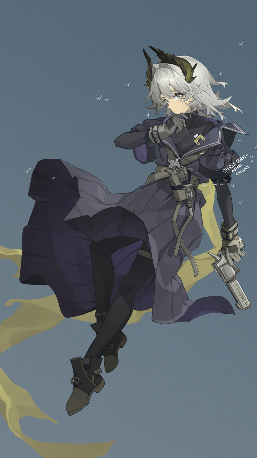 1girl, absurdres, arknights, black_pantyhose, black_shirt, blue_background, chinese_commentary, commentary_request