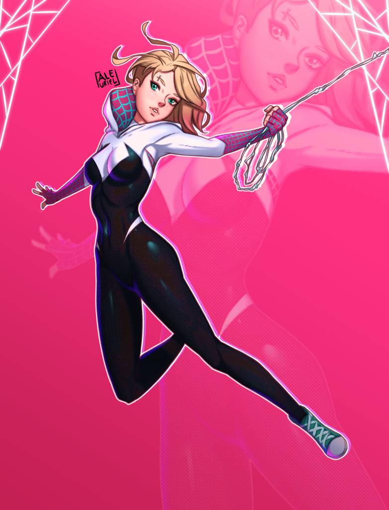 1girl, aleuriel, aqua_eyes, artist_logo, black_bodysuit, blonde_hair, bodysuit, commentary