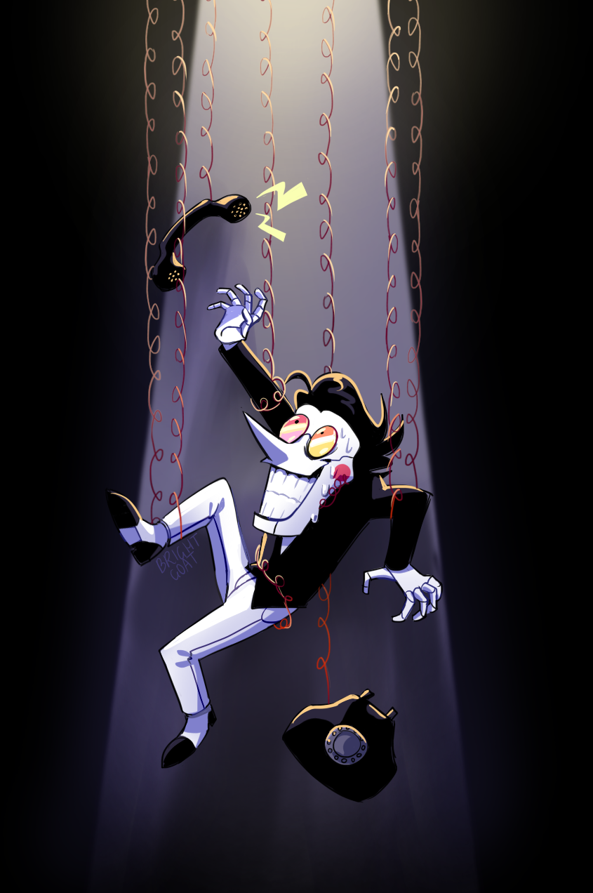 1boy, artist_name, black_hair, black_jacket, bright-goat, corded_phone, deltarune, highres