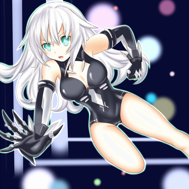 bare_shoulders, black_heart, bodysuit, breasts, choujigen_game_neptune, cleavage, cleavage_cutout, compile_heart