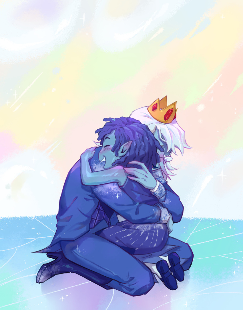 1boy, 1girl, adventure_time, aged_down, child, crown, demon_girl, highres