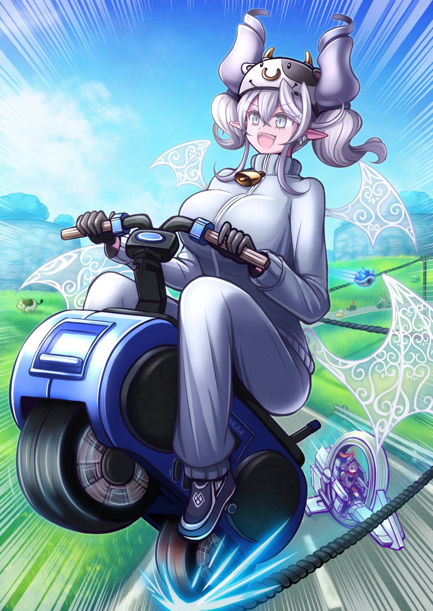 1boy, 2girls, afterimage, akisame_rizu, armor, black_gloves, blonde_hair, blue_eyes