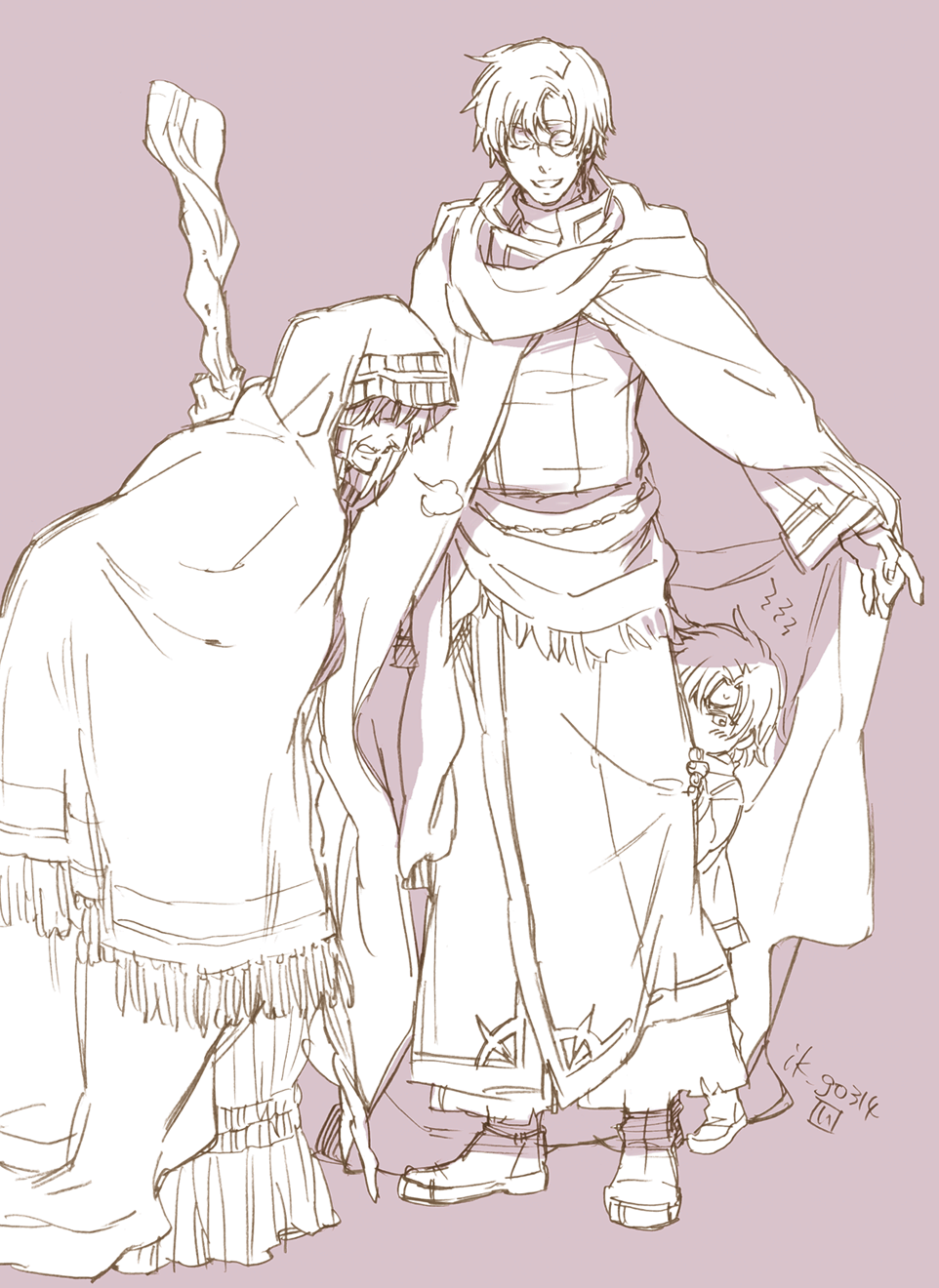 1girl, 2boys, age_difference, aged_down, bad_id, bad_pixiv_id, behind_another, canas_(fire_emblem)