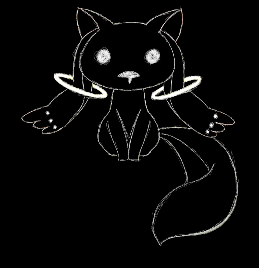 anti-spiral, black, highres, kyubey, kyuubee, mahou_shoujo_madoka_magica, monochrome, no_humans