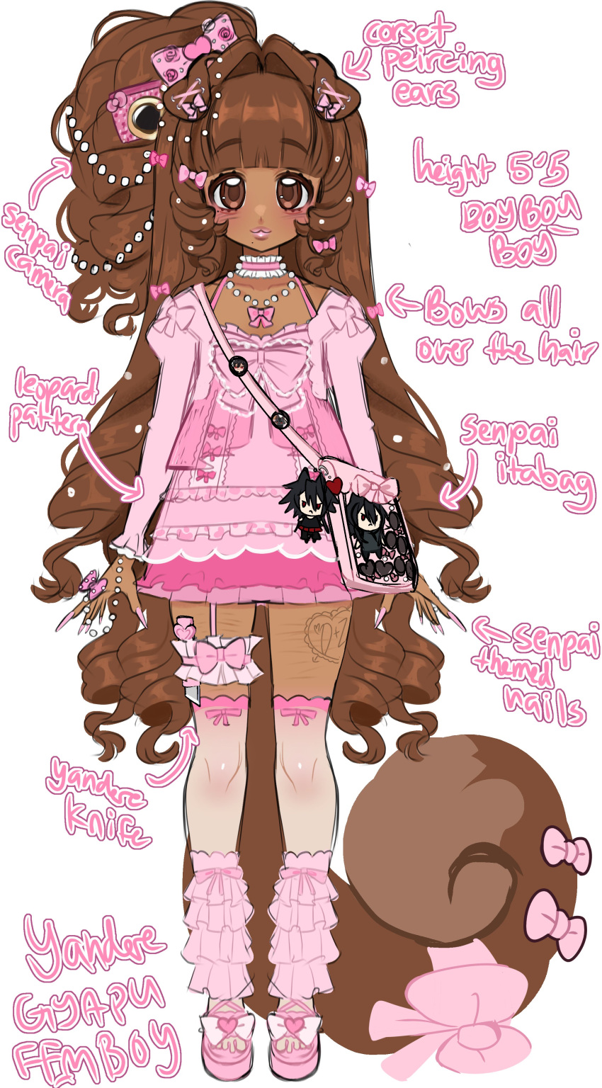 1boy, absurdres, aegyo_sal, animal_ears, artist_self-insert, bag, bow, brown_eyes