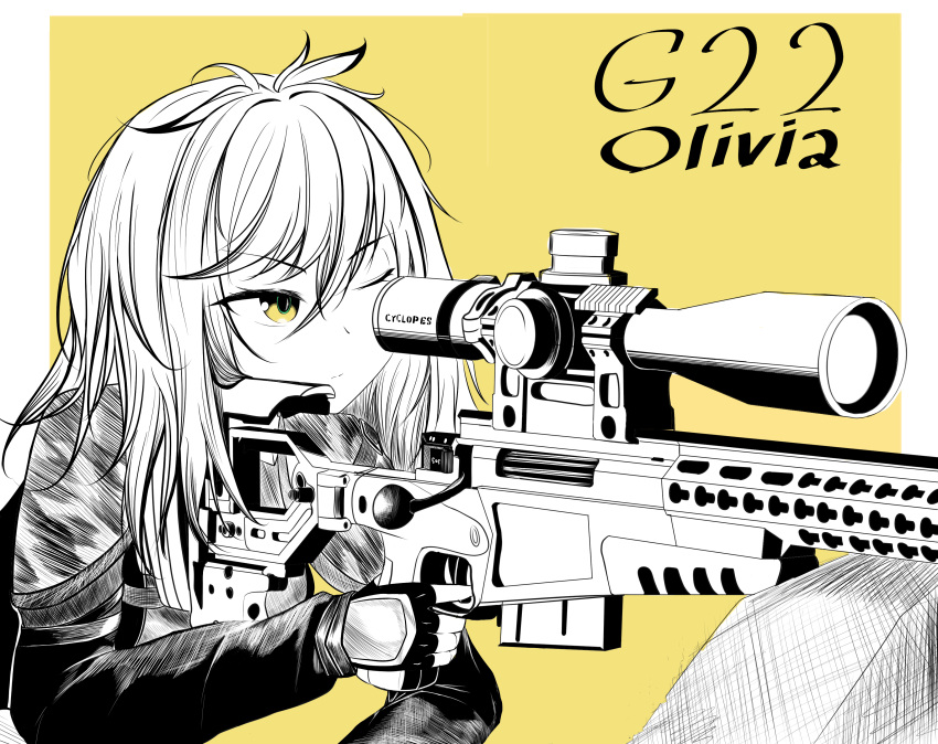 1girl, absurdres, ai_arctic_warfare, bolt_action, character_name, commentary_request, expressionless, f4_u