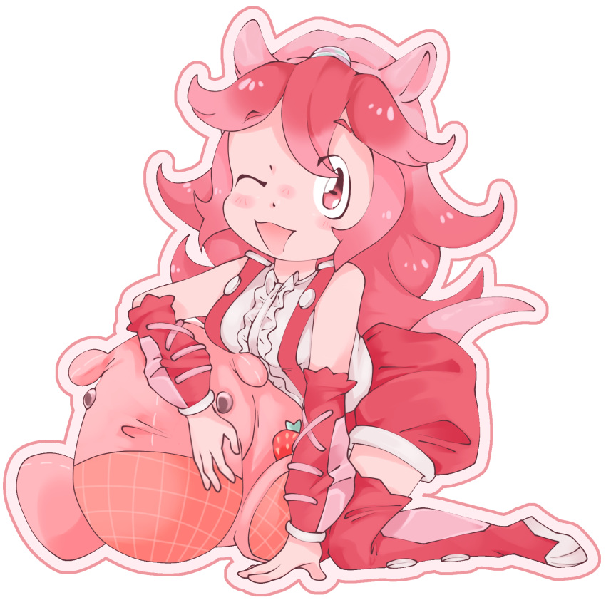 animal_ears, girl, hippopotamus, hippopotamus_ears, hippopotamus_tail, original_character, pink_eyes, pink_hair
