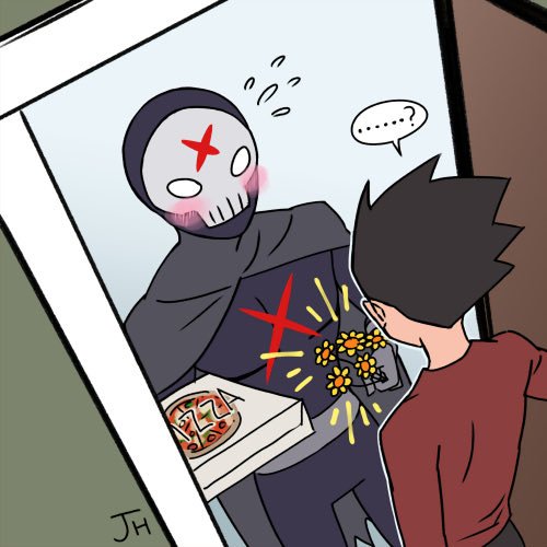 2boys, blush, costume, dc_comics, dick_grayson, flower, food, holding