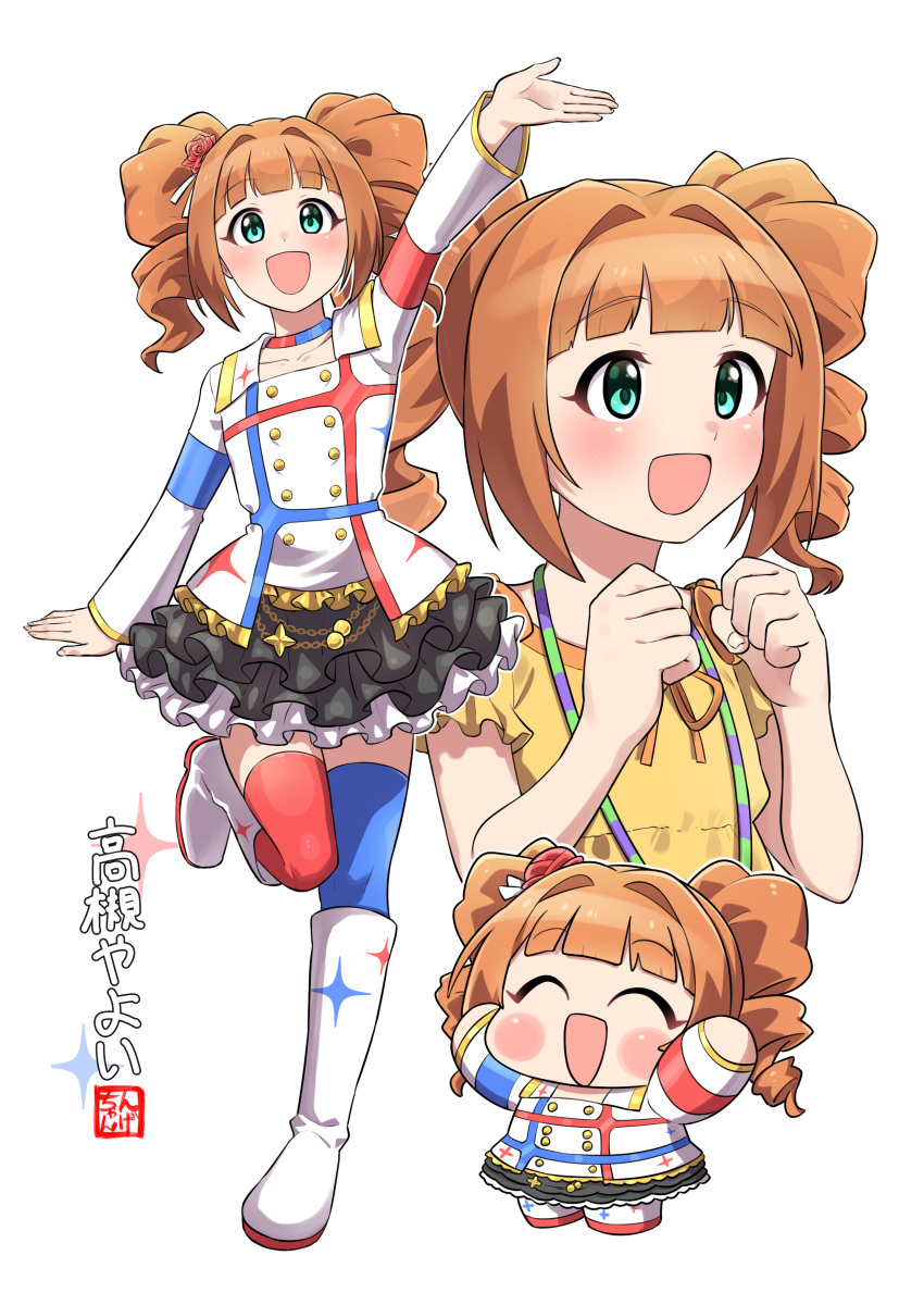 1girl, :d, ^_^, absurdres, bag, black_skirt, blue_choker, blue_thighhighs