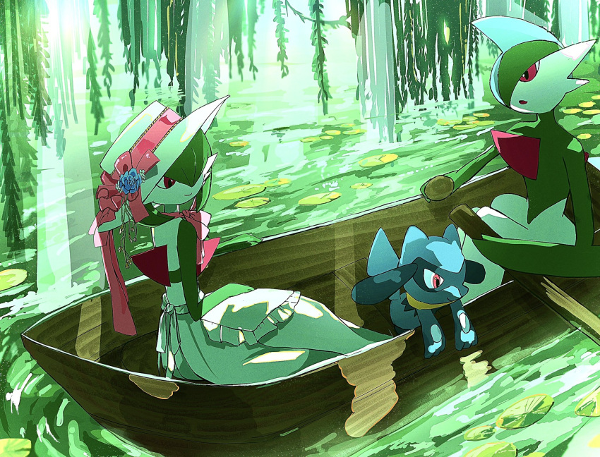 blue_fur, boat, bob_cut, colored_skin, dress, flower, furry, gallade